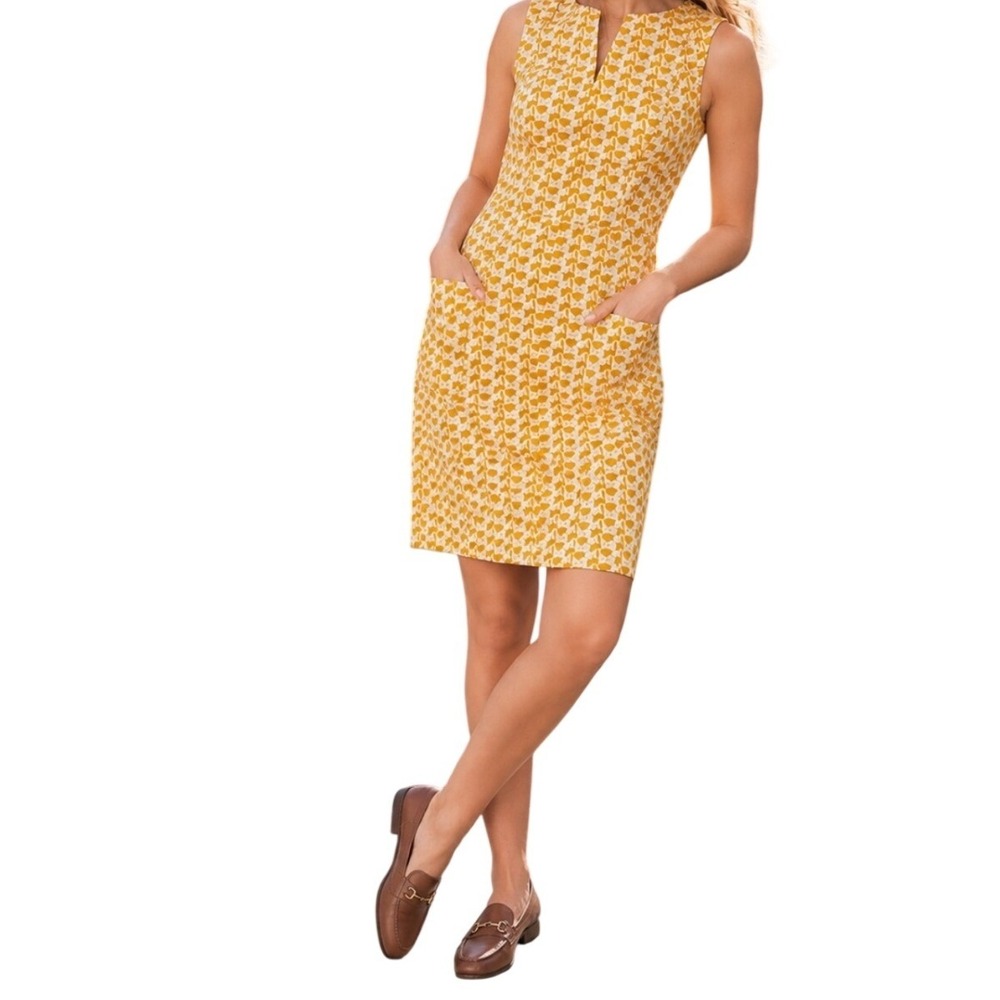 Boden Mustard Yellow White Botanical Leaf Print Shift Dress US 10R NEW
